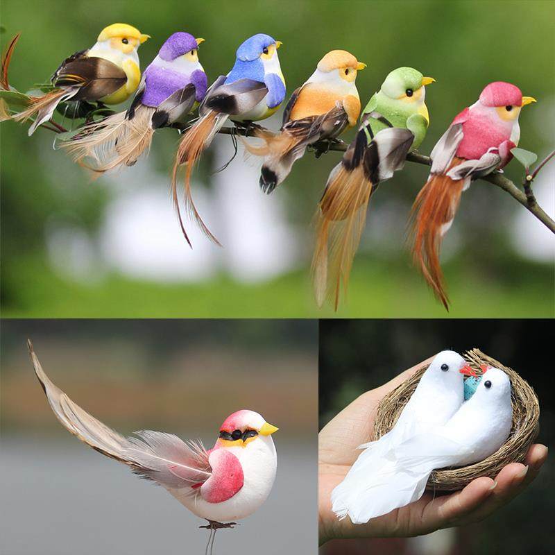仿真泡沫羽毛小鸟摆件仿真小鸟真羽毛鸟园林家居装饰模型迷你盆栽