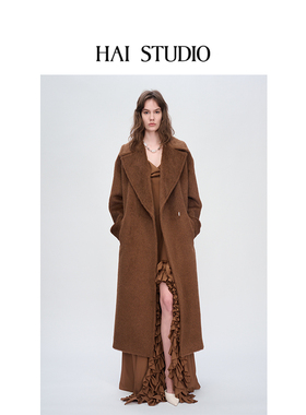 王玉雯同款HAI STUDIO25秋冬新品宽肩苏力长款大衣羊驼毛羊毛外套