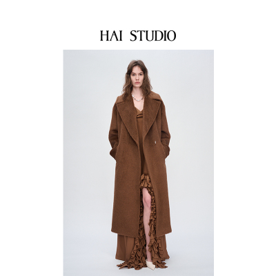 王玉雯同款HAI STUDIO25秋冬宽肩苏力长款大衣羊驼毛羊毛外套