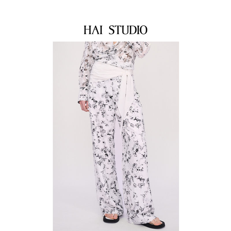 女提花休闲长裤宽松阔腿裤直筒裤