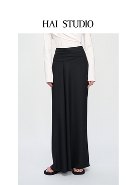 HAI STUDIO2025秋冬新品女士羊毛立裁半裙 直筒半身裙长裙子