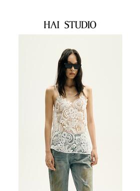 孟子义同款HAI STUDIO 2025春夏女士重磅蕾丝吊带衫 花朵上衣吊带