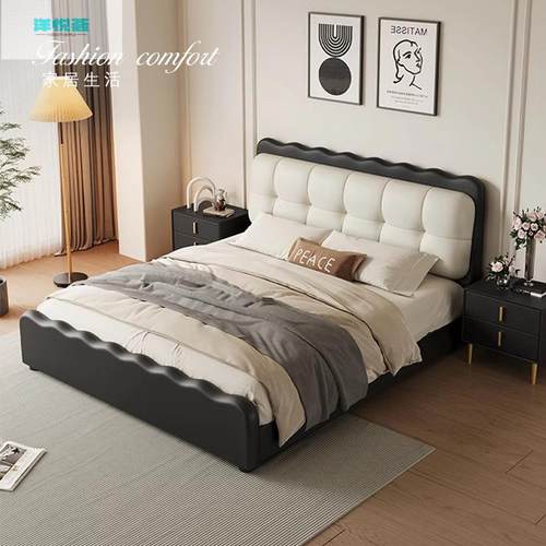 轻奢复古主卧室云朵奶油主卧真皮豪华现代简约家居实木软包双人床