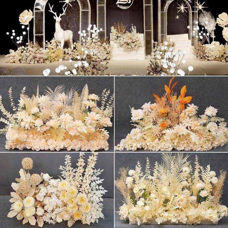 香槟色系假花地排花婚礼路引花舞台布置摆件花艺仿真花挂花盆花
