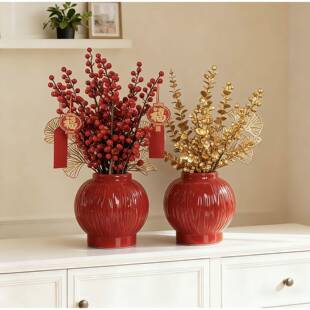 红色灯笼陶瓷花盆圣诞新年蝴蝶兰迎春盆栽元宵发财果花艺摆件