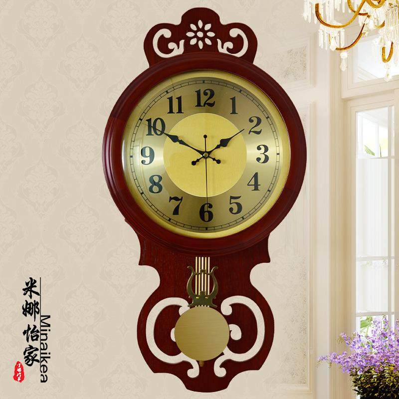 欧式创意客厅挂钟现代时尚摇摆石英钟表仿古静音田园挂钟