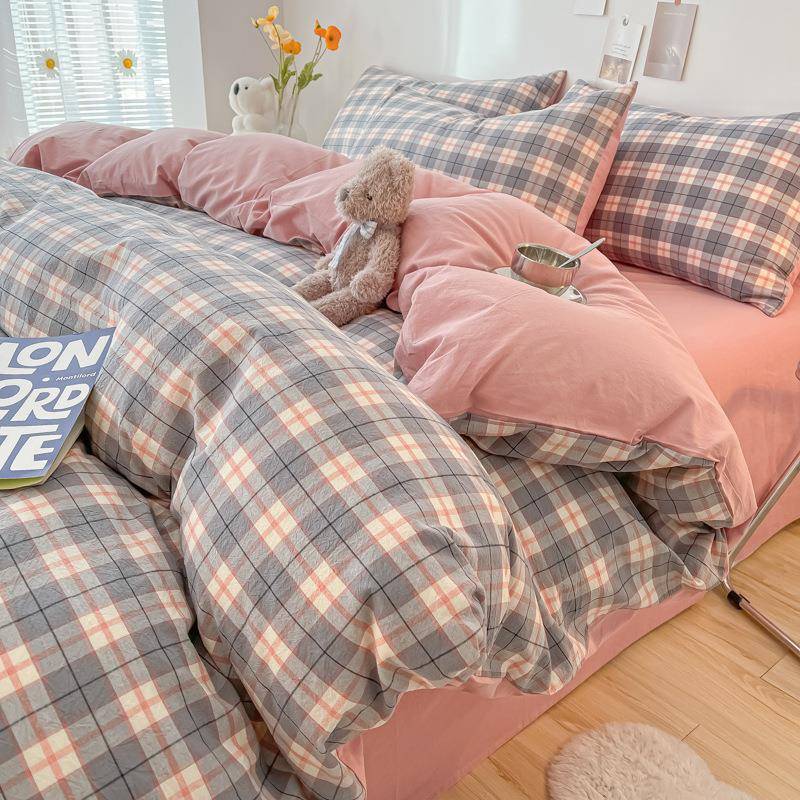 简约床上四件套磨毛床单被套学生宿舍被罩被子全套非棉三件