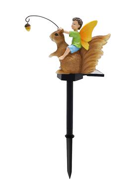 美式乡村太阳能灯松鼠男孩插件花园太阳能花插装饰卡通动物现货批