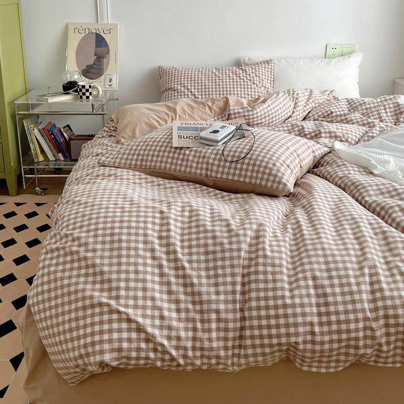 无印日式良品水洗全棉被套AB版双面纯棉色织格子单人双人被罩床单,床上用品,学生床品套件,淘宝优惠券,粉丝福利购,淘宝优惠卷