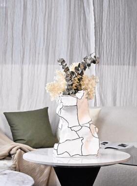 现代极简轻奢几何白色线条花器造型花瓶艺书房桌面家居装饰品摆件