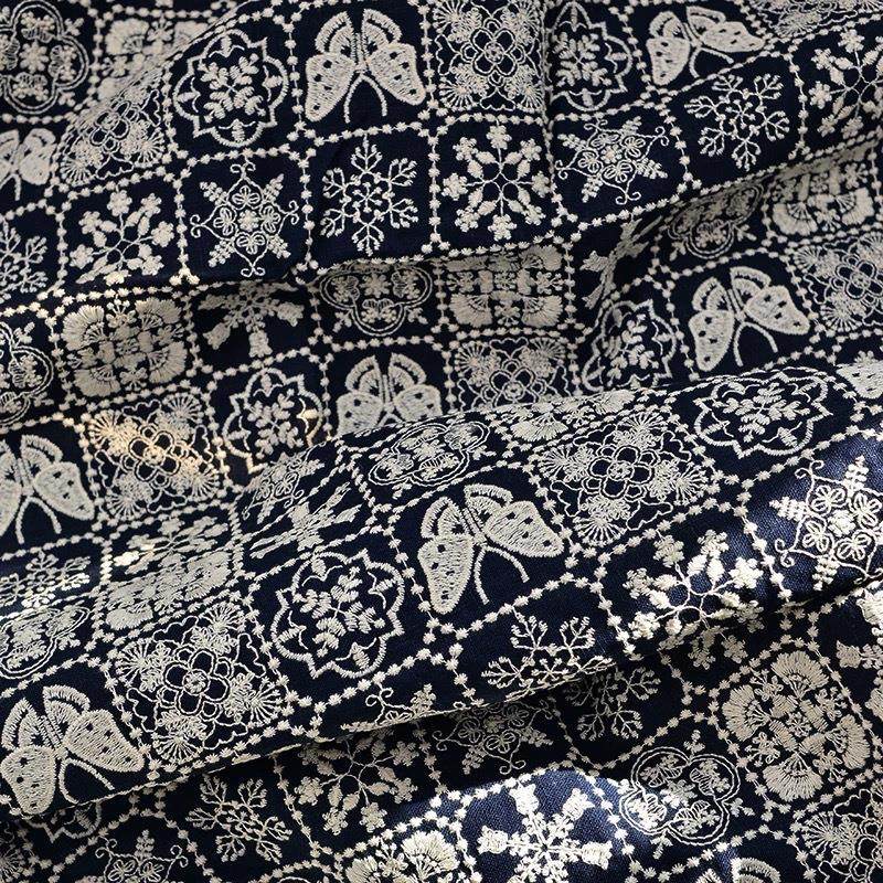 绣花新款棉麻刺绣九宫格黑色日系茶几抱枕套桌布面料现货供应,纺织面料/辅料/配套,棉麻面料,淘宝优惠券,粉丝福利购,淘宝优惠卷