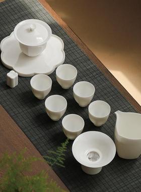 羊脂玉白瓷功夫茶具套装白色盖碗茶杯陶瓷礼盒装轻奢高档泡茶家用