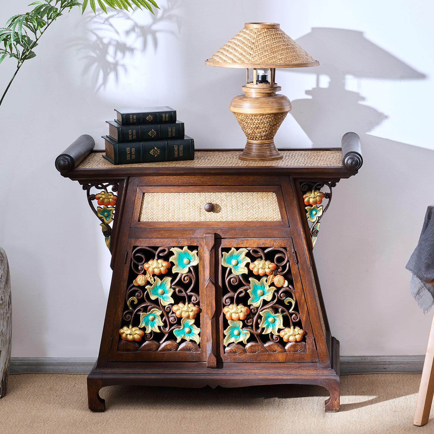 泰国玄关柜东南亚风格家俱客厅约隔断柜装饰柜中式覆古雕花门厅柜