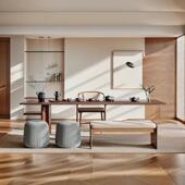 功夫茶几办公休闲茶艺桌泡茶台一体实木茶桌椅组新中式 茶桌