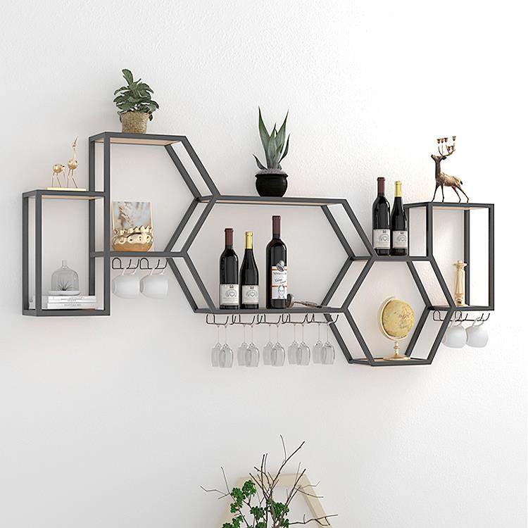 铁艺酒架置物架壁挂创意餐厅墙上书架装饰家用红酒柜杯架展示架子