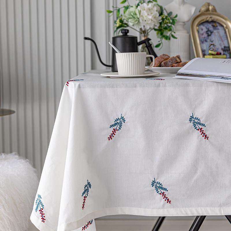 白色小清新碎花刺绣长方形棉麻简约餐桌布法式文艺覆古茶几盖巾布,居家布艺,桌布,淘宝优惠券,粉丝福利购,淘宝优惠卷