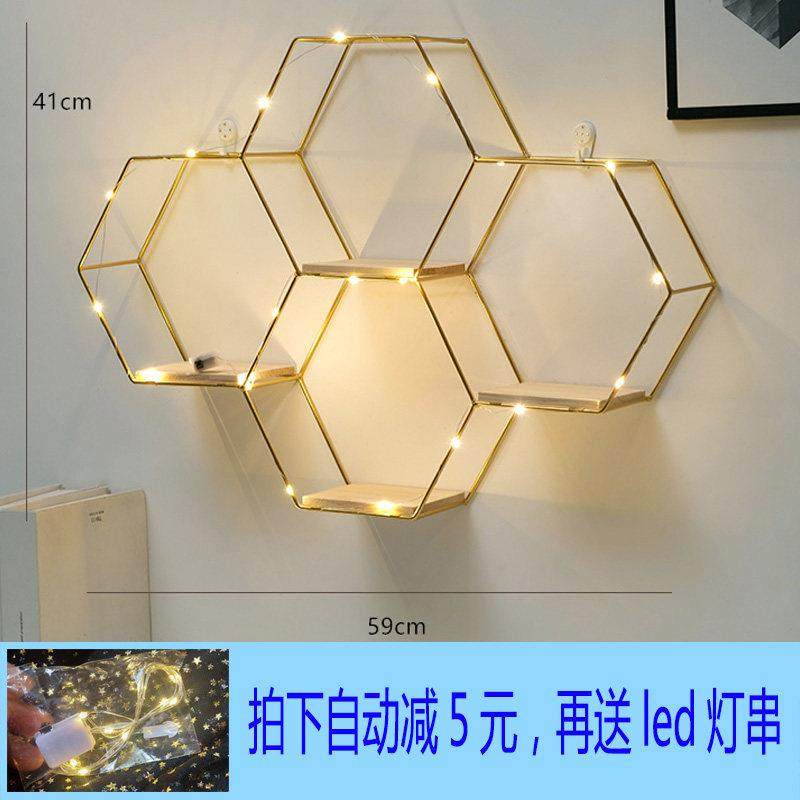 美甲店墙上置物架墙面六边形铁艺挂墙架子美发美容院装饰展架墙壁