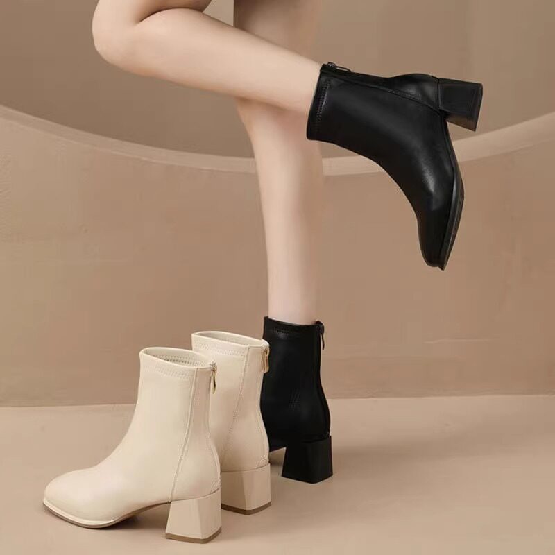 今年流行 短靴女2025新款法式小裸靴子小个子高跟气质加绒马丁靴2