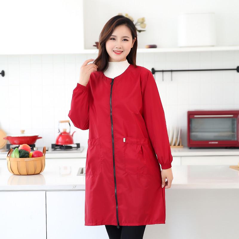 ce2q护衣防水罩衣大人女士新款工作服防尘家用厨房防油长袖围裙薄