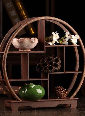 红木小博古架装饰品 鸡翅木质展示架 茶具摆件实木底座创意工艺品