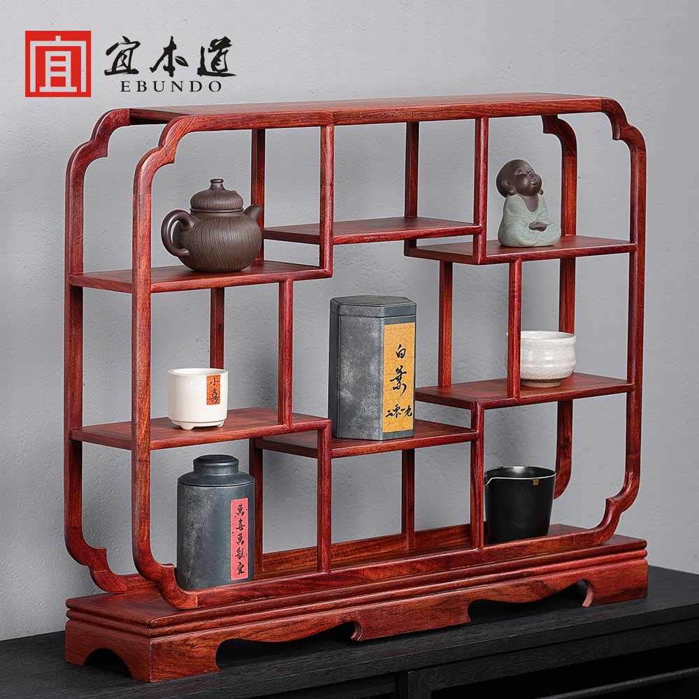 花梨木桌面博古架展示架实木壁挂置物架紫砂壶摆放架多宝阁茶架子