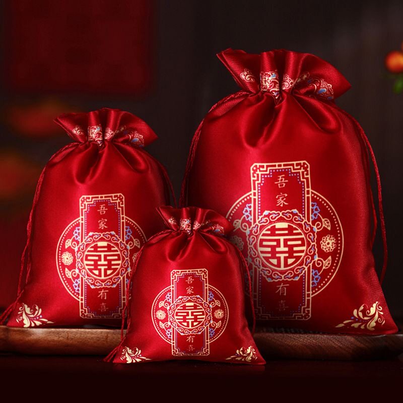 缎面喜糖袋子结婚布喜子高档手提包装专用婚礼糖果袋婚礼缎面包装