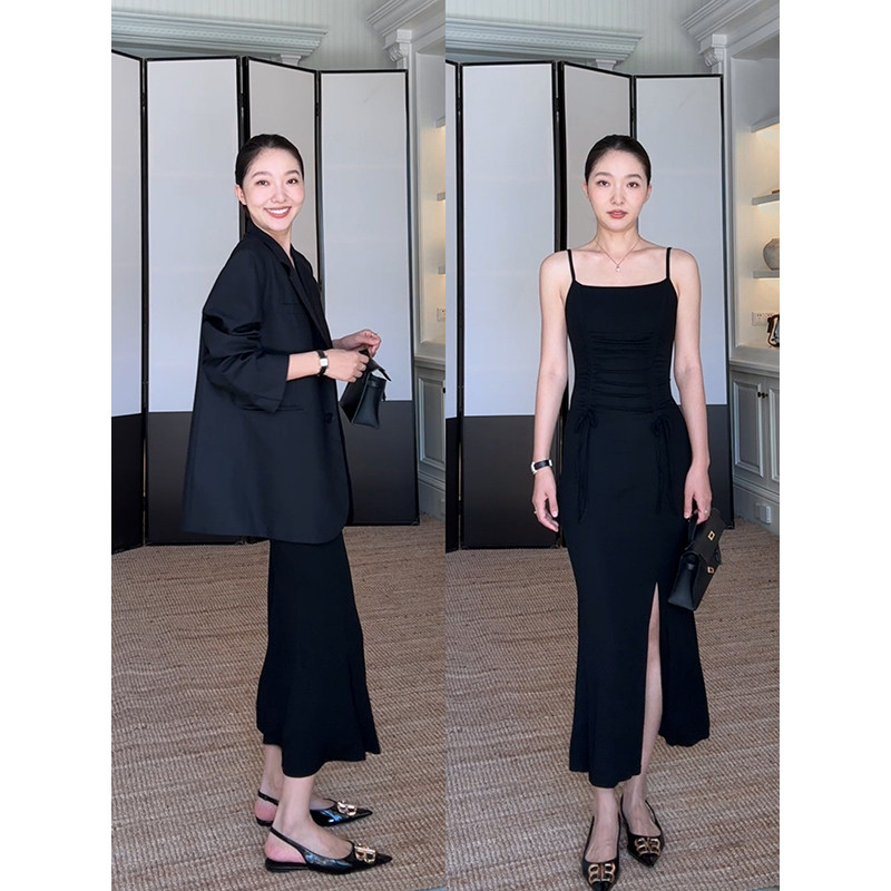 【郭九九呢】气质显瘦套装女慵懒韩版宽松西装外套开叉鱼尾吊带裙,女装/女士精品,时尚套装,淘宝优惠券,粉丝福利购,淘宝优惠卷