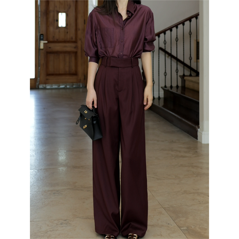 郭九九呢设计感轻奢气质高腰显瘦阔腿裤女百搭天丝丝滑哑光衬衫,女装/女士精品,时尚套装,淘宝优惠券,粉丝福利购,淘宝优惠卷