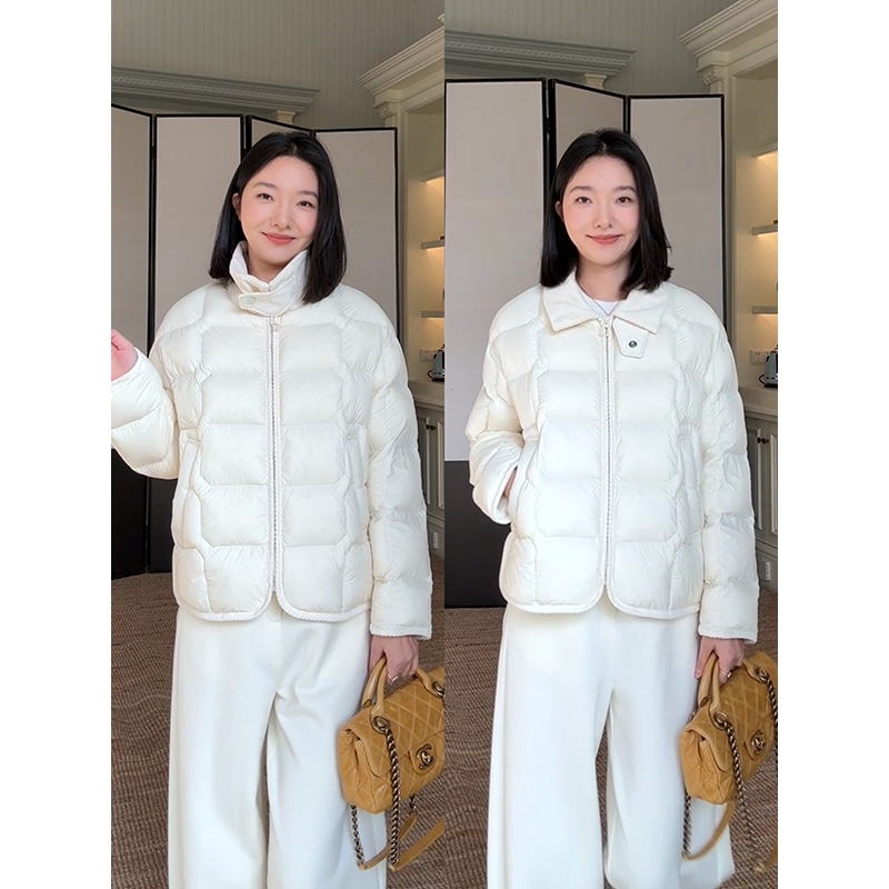 郭九九呢羽绒服简约立领翻领宽松显瘦保暖外套冬季百搭新款鹅绒服