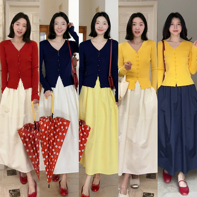 郭九九呢羊毛桑蚕丝迪士尼在逃公主百搭开衫女春季高腰显瘦半裙