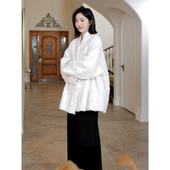 郭九九呢慵懒贵气感大斗蓬宽松显瘦毛毛外套冬季 百搭上衣a字半裙