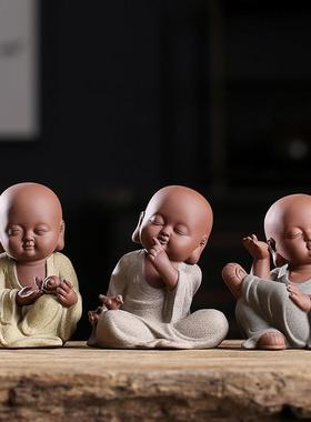 久造新中式紫砂禅意小和尚摆件家居饰品客厅玄关电视柜创意装饰品