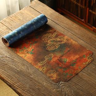 复古主人席家用防水双面桌旗缎面长方形布艺茶垫子 织锦茶席新中式