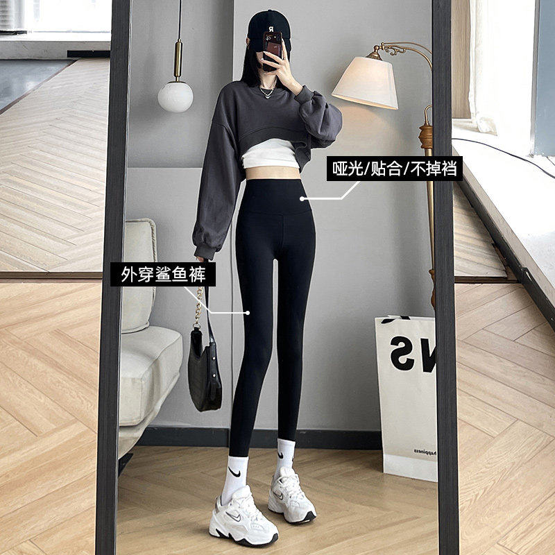 鲨鱼裤女外穿2026新款秋冬加绒黑色打底裤高腰收腹弹力紧身芭比裤