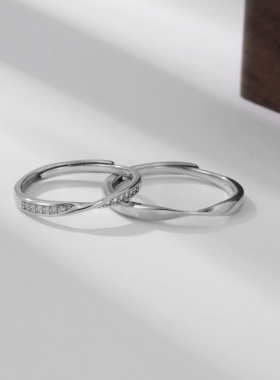 钱万千 莫比乌斯环戒指情侣款925纯银一对可调节男女简约素圈对戒