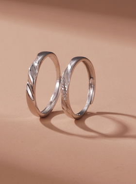 钱万千 恋爱频率对戒情侣款戒指男女一对925纯银素圈莫比乌斯环