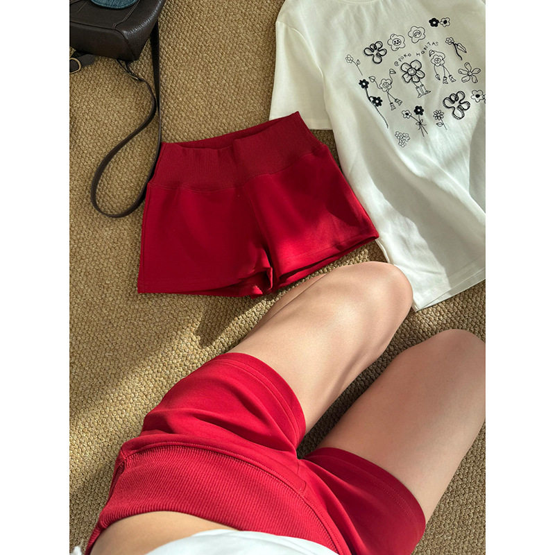 红色低腰运动短裤女春夏款2026新款辣妹五分裤休闲显瘦热裤纯色女