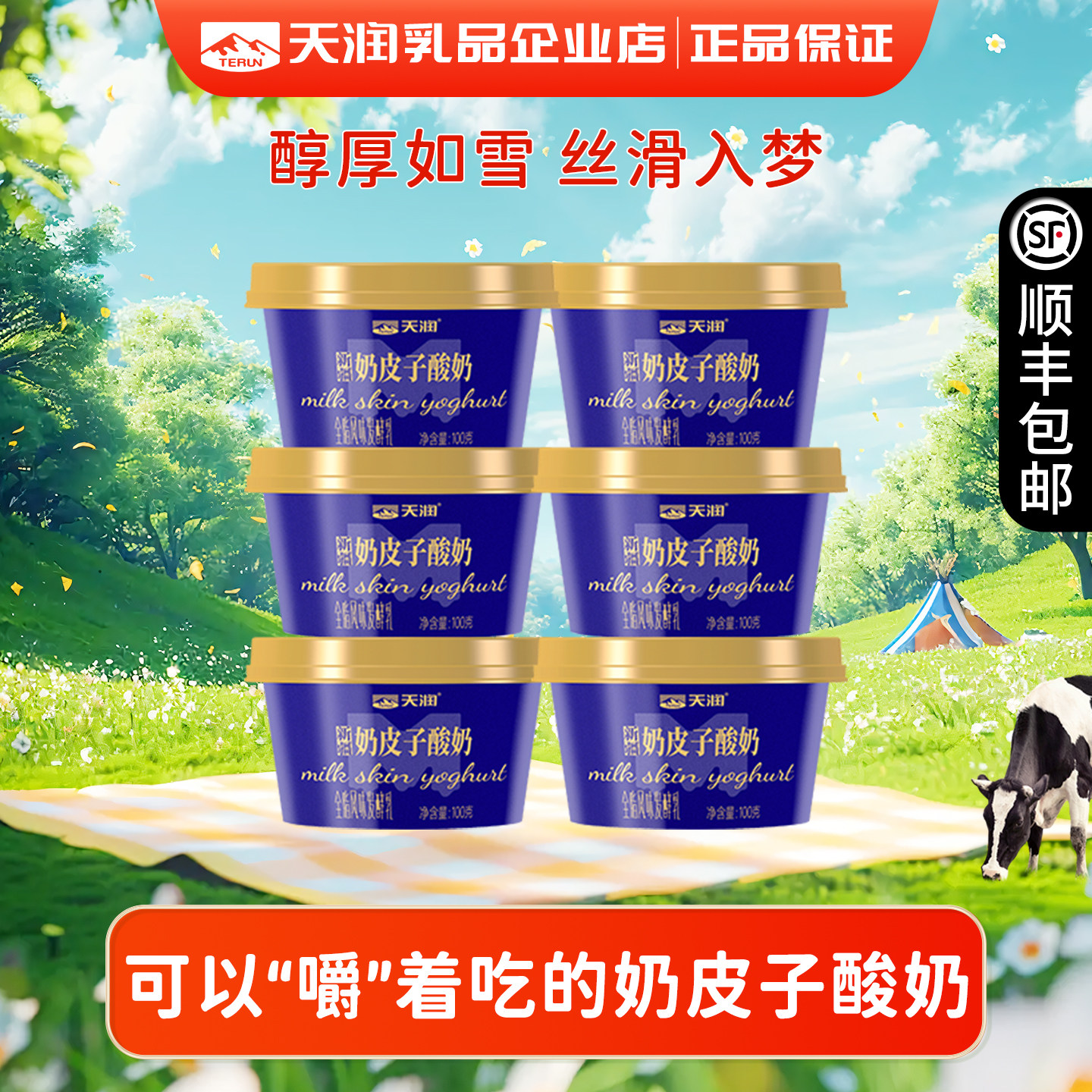 天润新疆低温奶皮子酸奶全脂风味发酵乳100g*6杯,咖啡/麦片/冲饮,低温酸奶,淘宝优惠券,粉丝福利购,淘宝优惠卷