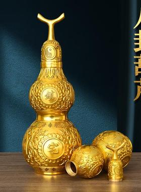 黄铜葫芦摆件开盖空心八卦铜葫芦大号风水招财挂件家居客厅装饰品