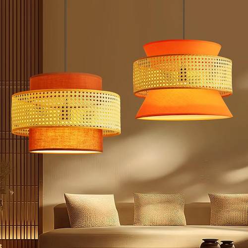 日式藤艺编织吊灯中式餐厅饭店禅意茶室民宿火锅店侘寂风藤编灯笼