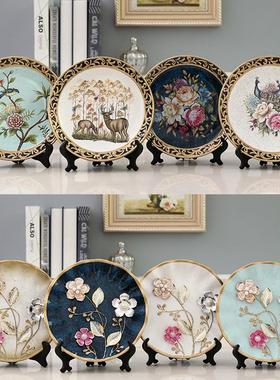欧式陶瓷盘子摆件创意客厅玄关圆盘工艺品电视柜酒柜家居装饰品