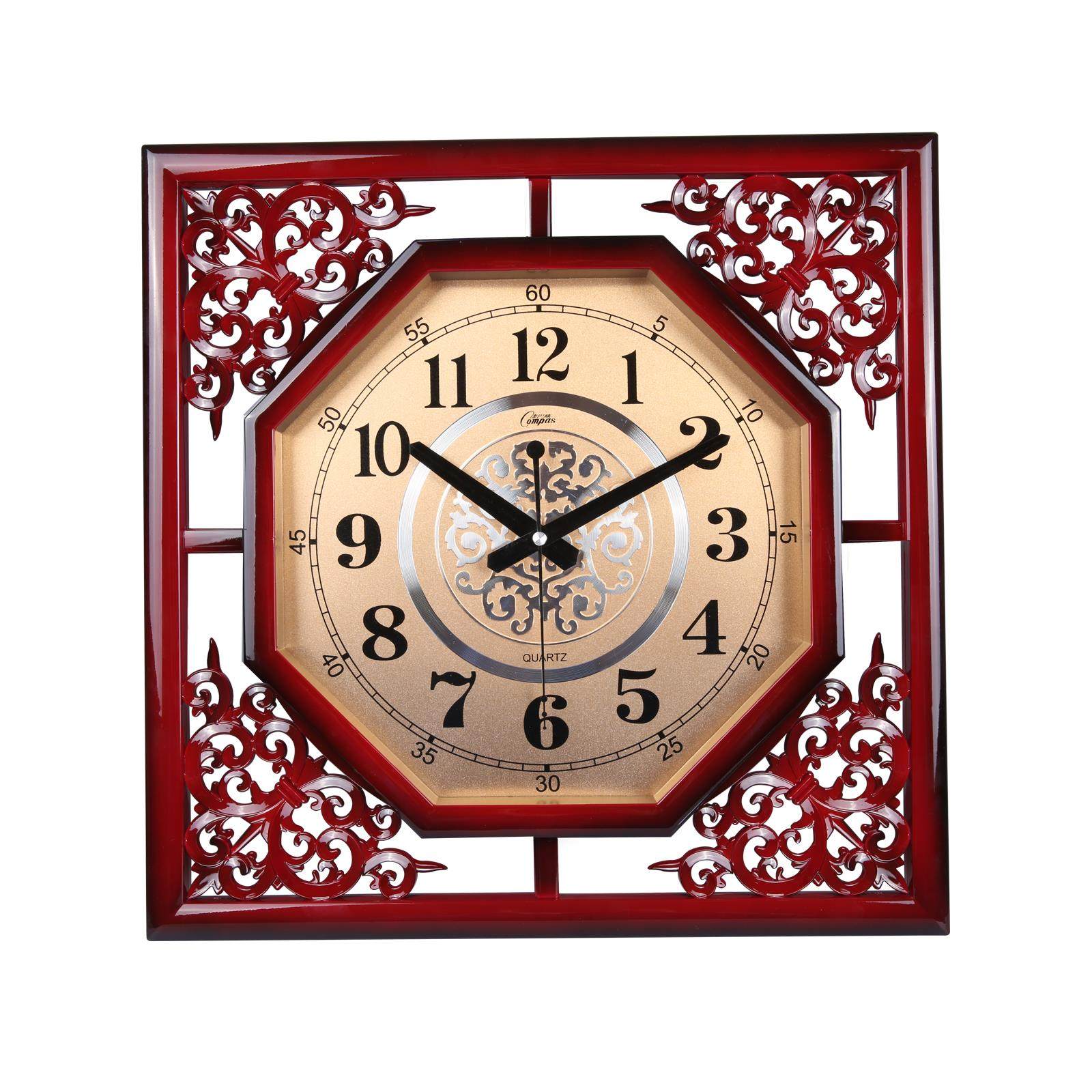 康巴丝家用挂钟时尚方形时钟客厅创意挂墙中式大气静音石英钟表