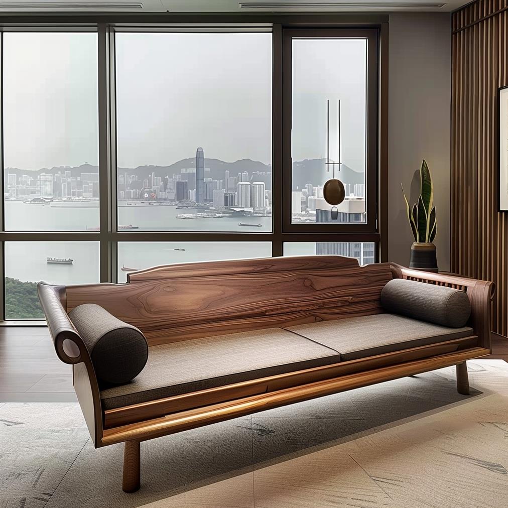 北美黑胡桃白蜡木新中式家具罗汉床奢华现代办公室酒店民宿贵妃榻