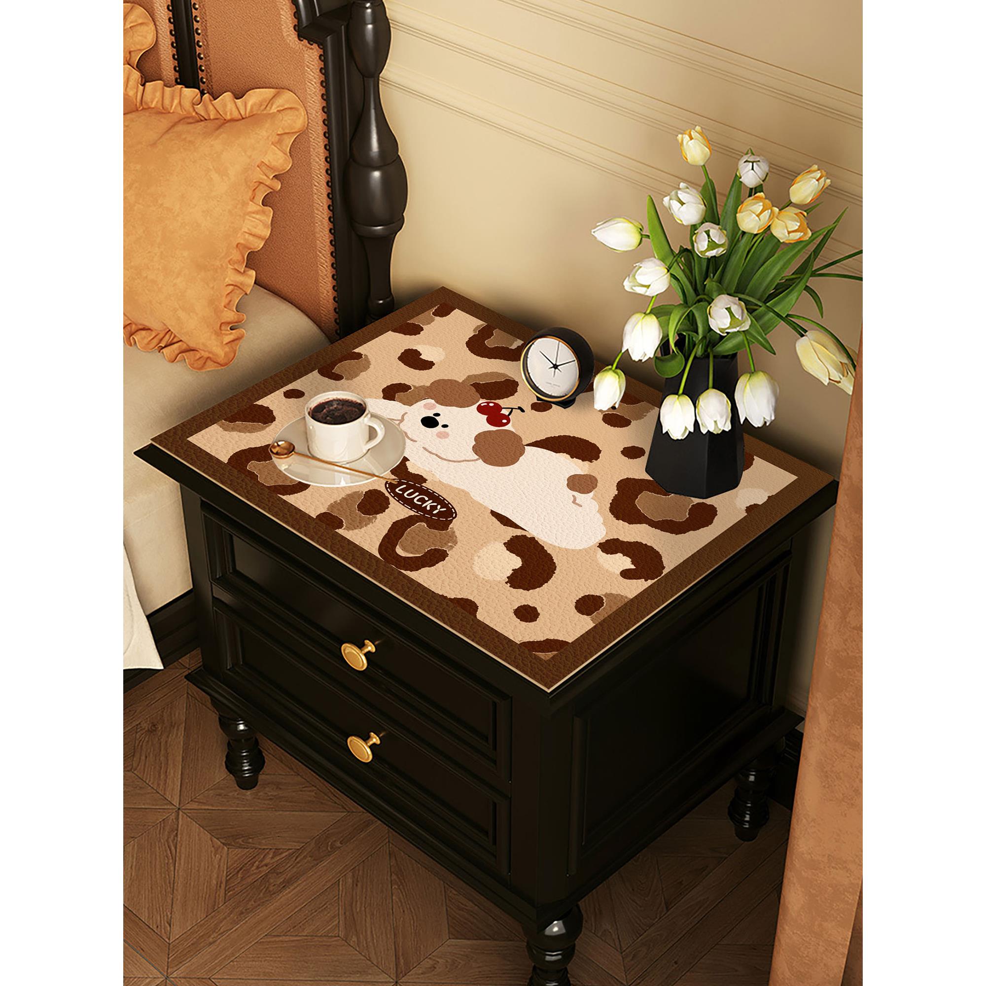 卡通小狗pvc床头柜桌垫卧室可爱防水免洗正方形防尘垫皮革桌垫