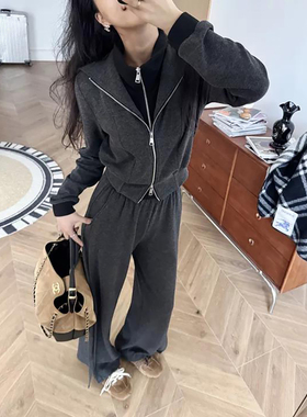 张阿星【灰色轨迹】双领叠穿假两件加绒外套+高腰垂感休闲直筒裤
