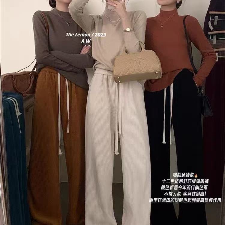 秋上新！XS~L码珀盼溪家女款春秋季灯芯绒殴棉阔腿直筒休闲运动裤