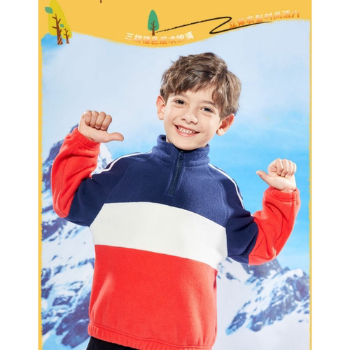 110-160码男童卫衣加绒男大童半拉链套头摇粒绒上衣