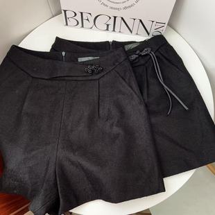 秋上新！实体品牌女装秋冬时尚中国风外穿百搭毛呢短裤