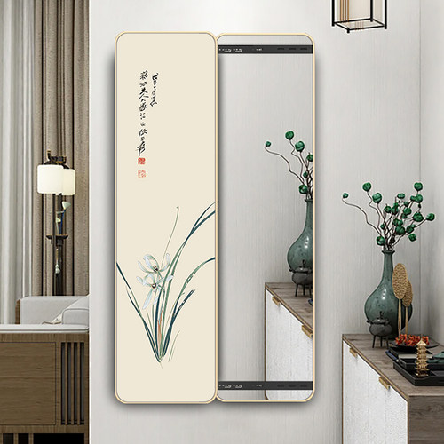 中式隐藏式玄关推拉全身穿衣镜