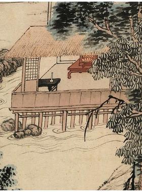 明代 沈贞 竹炉山房图 写意山水 纸本设色 画芯挂轴 微喷复制